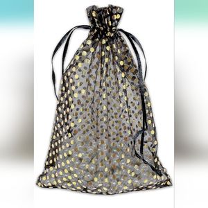 15 ct  6x8 Sheer Organza Gift Bags with Drawstring  - Polka Dot - Black/…